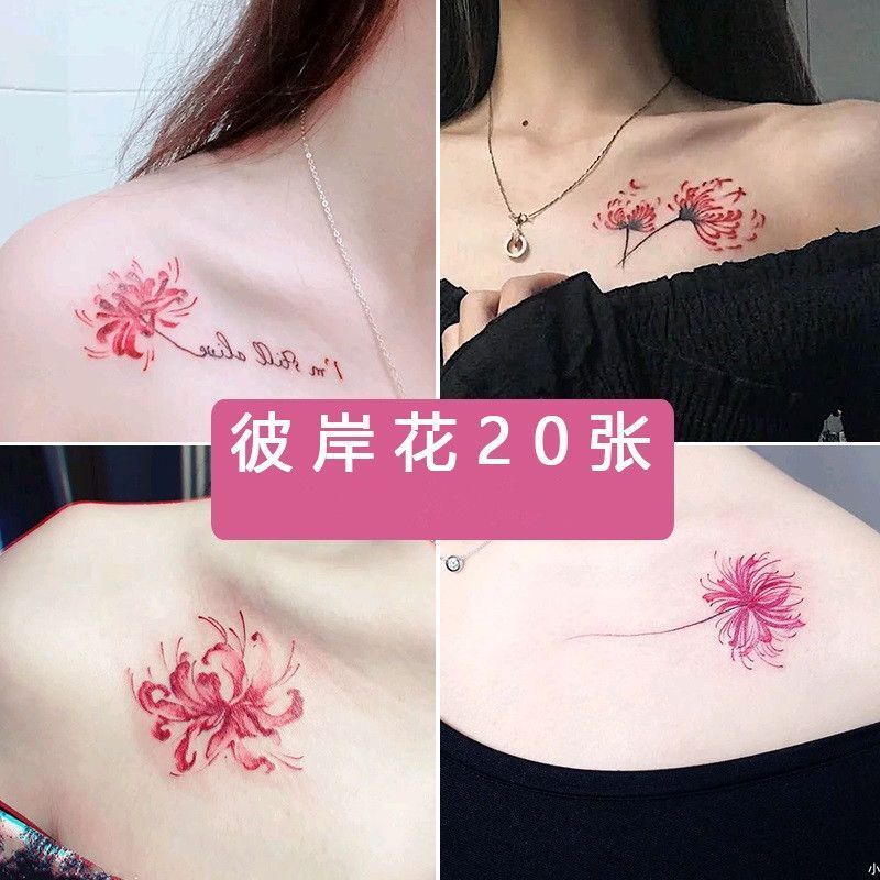 Bi'an Flower Tattoo Sticker Waterproof Women's Long-lasting Artificial Flower Clavicle Chest Semi-permanent Cyber Popular Small Pattern Tattoo Sticker