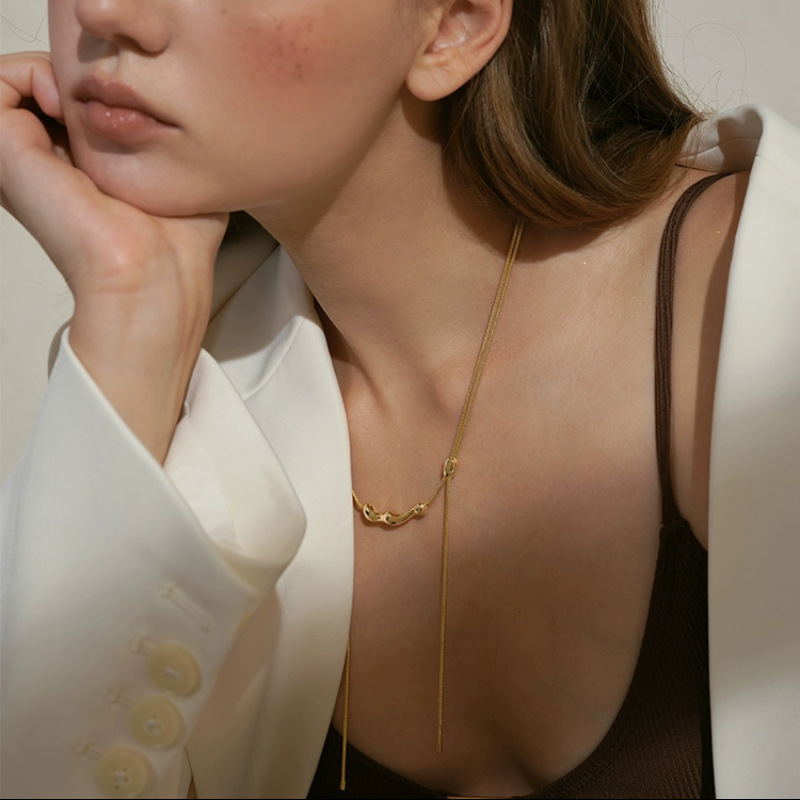 Geometric, Lines Pattern Women's Brass 18K Real Gold Plated Platinum Plated Geometric Lines Adjustable Pull Chain Clavicle Necklace Long Necklace Brass Jewelry