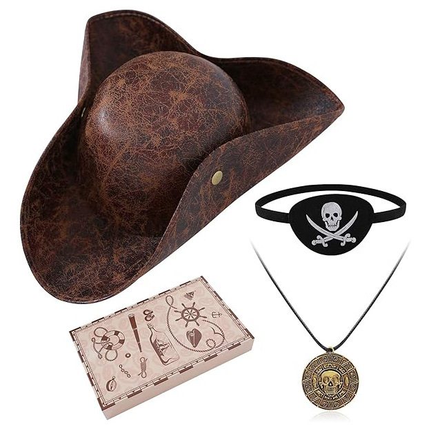 Female and Male Pirate Costume Accessories Set Pirate Hat, Headscarf, Scarf, Belt, Eye Mask, Role-Playing Party F125