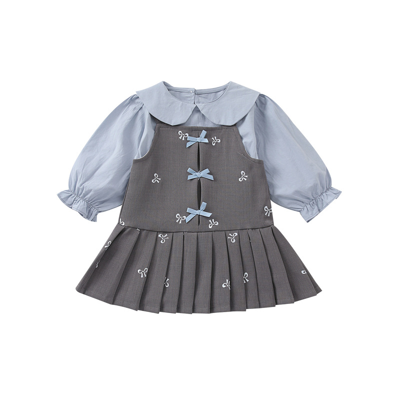 幼児 2025 秋の新刺繍サスペンダースカートスーツ女の赤ちゃんシャツリボンドレス 2 点セット|undefined