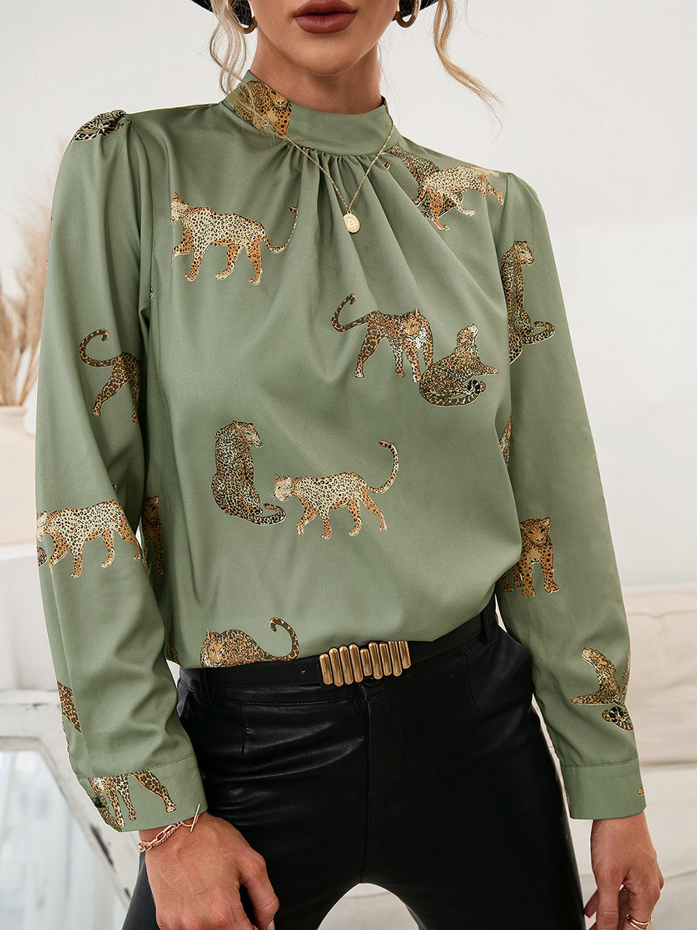 Leopard Printed Shirt Long Sleeve Pullover Shirt - Blouses & Shirts - Uniqistic.com