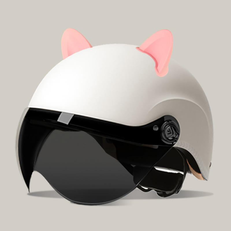 Motosiklet kaskı (dəbilqə) – Universal Sun Protection - summer-helmet-matte-white-summer-helmet-sunscreen-visor-accessories-rabbit-ears-pink
