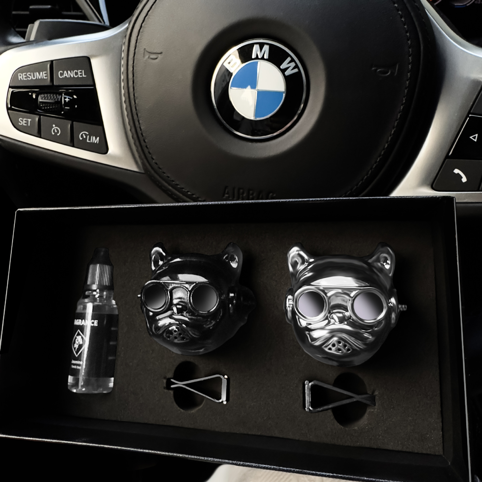 恶霸犬车载香水 汽车出风口香水夹 香薰狗头车内装饰摆件 可定