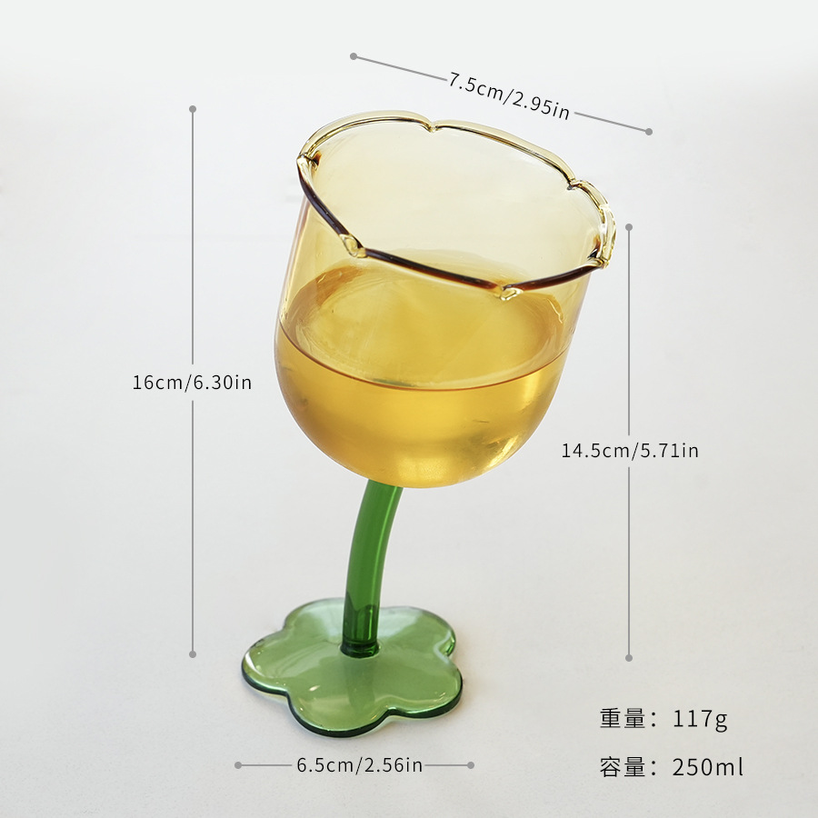 Ins encantadora taza de flores inclinada taza de vidrio creativa taza de champagne francesa retrógrada taza de vidrio personalizada