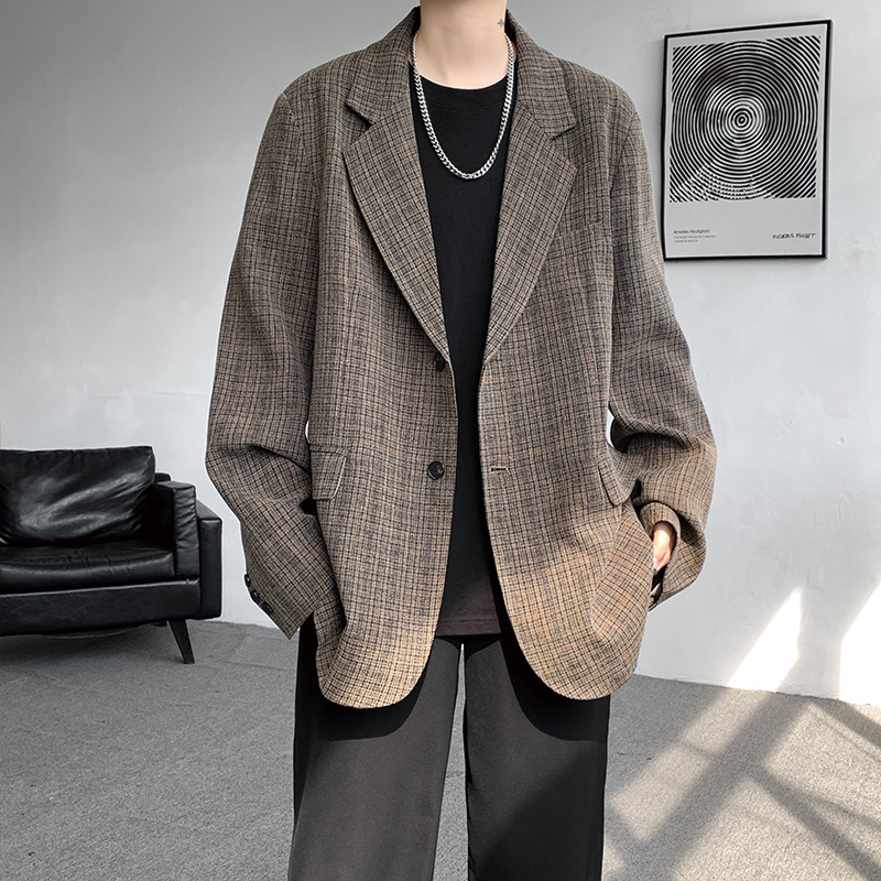 1 24 Autumn Winter New American Retro Plaid Oversized Jacket Men's Stylish High-End Casual Suit Houndstooth_voghion.com