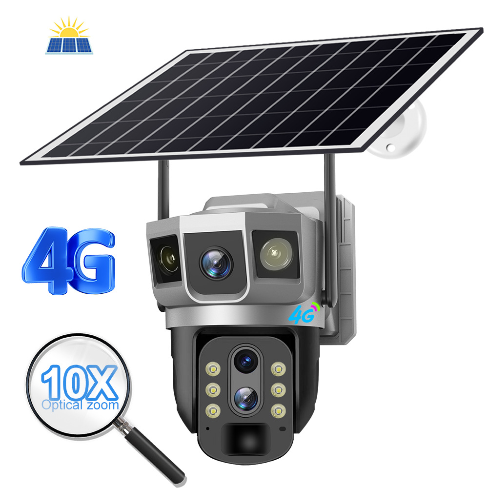 V380 cámara de vigilancia 4G de tres pantallas para uso doméstico al aire libre zoom 10x visión nocturna HD monitor inteligente transfronterizo