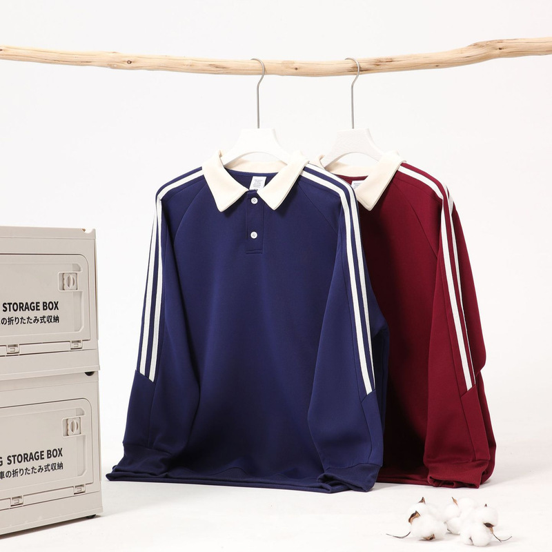 Heavy Three Bars Antibacterial Men's Fashionable Loose Lapel Sweater Fashion Brand Spring and Autumn Polo Shirt Contrast Collar Top Heavy Three Bars Antibacterial Men's Fashionable Loose Lapel Sweater Fashion Brand Spring and Autumn Polo Shirt Contrast Collar Top