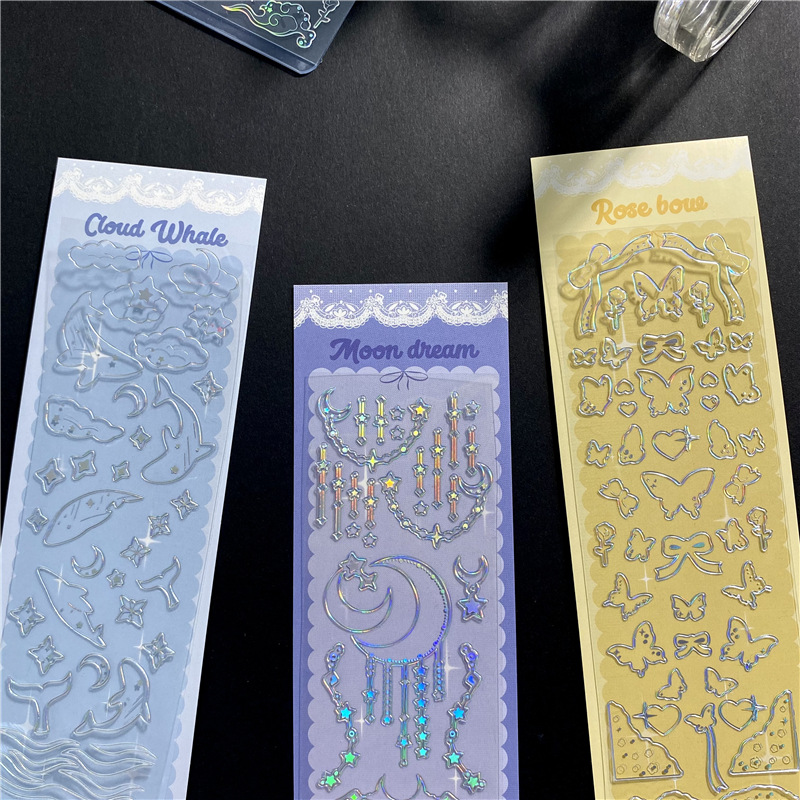 Soul dream series PET láser dorado goo tarjeta pegatinas mariposa medusas ballena sueño estrella persiguiendo pequeñas pegatinas de material de tarjeta