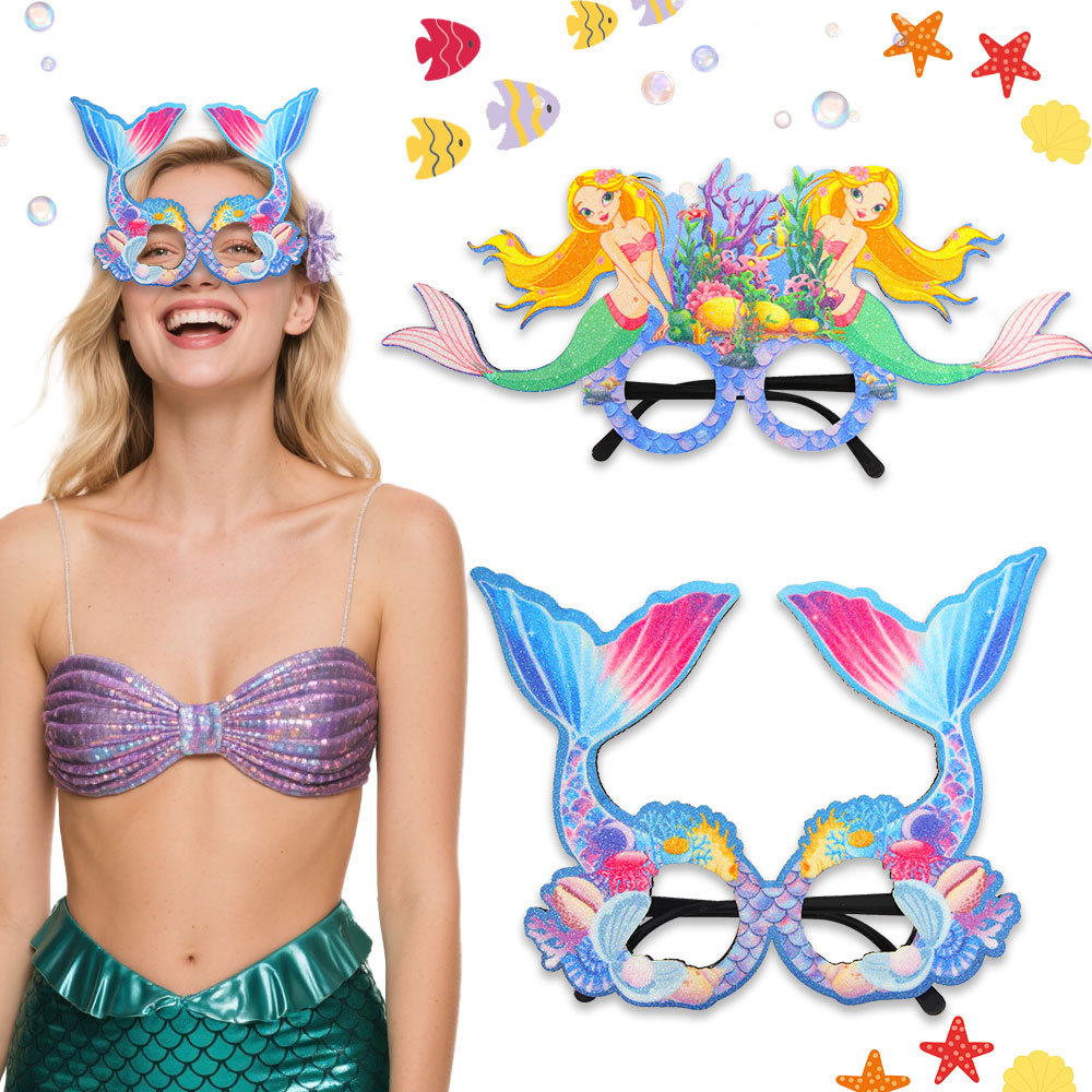 Nuevas gafas de fiesta de sirena tema mar decoración de cumpleaños accesorios de fotografía de dibujos animados marco de gafas de princesa sirena