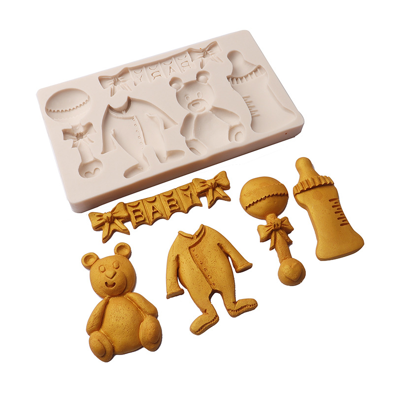 Nuevas herramientas para hornear oso botella Lollipop fondant chocolate molde ropa de bebé DIY epoxi