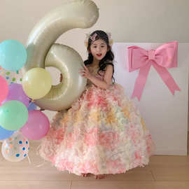 儿童彩色甜美蛋糕蓬蓬裙女童生日宴轻奢公主裙小女孩艺术照礼服裙