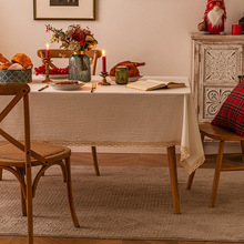 素色大花边桌布圣诞节ins风装饰餐桌布仿棉麻茶几梳妆台盖布定制