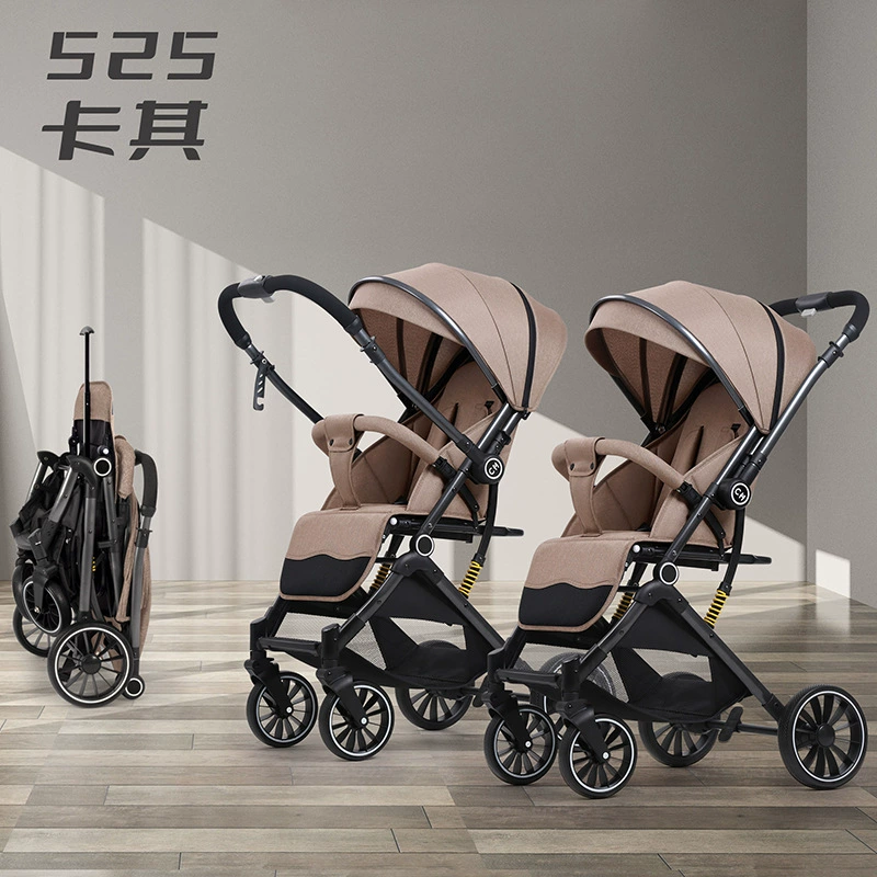 Stroller with seat, children's black trolley, can sit and lie