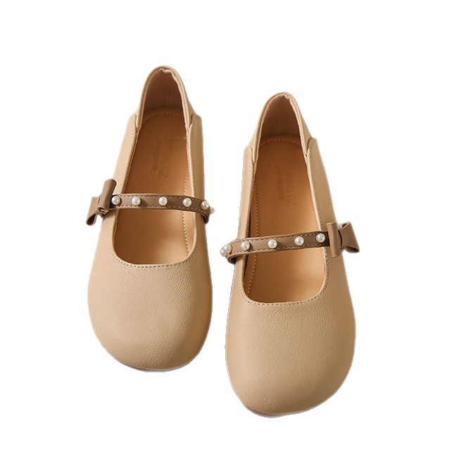 Zapatos de cuero franceses poco profundos para mujeres 2026 nuevos zapatos de perlas casuales de primavera redondas con falda