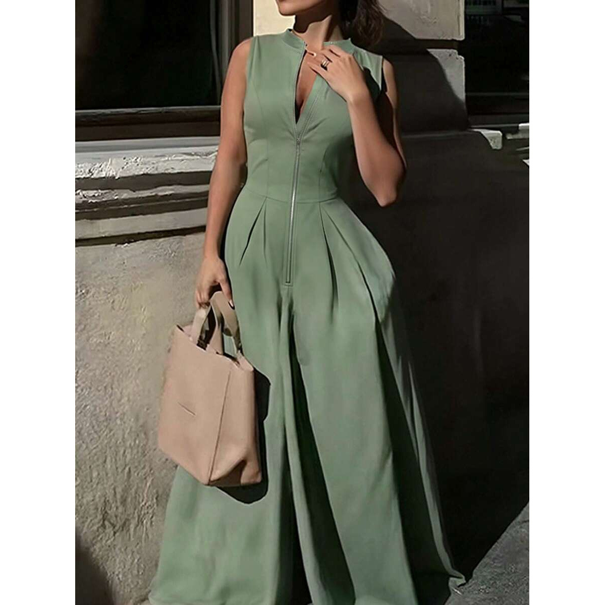 W 25013 Solid loose wide-leg jumpsuit