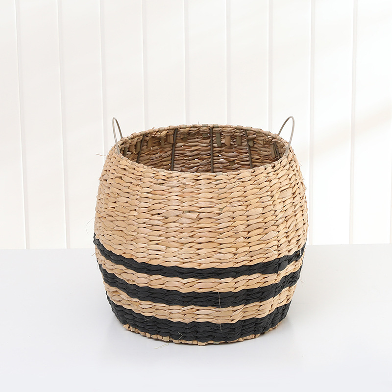 Cesta de almacenamiento tejida a mano de paja de estilo europeo manija cesta de mano suministros para el hogar misceláneas de juguete tubo de almacenamiento fábrica