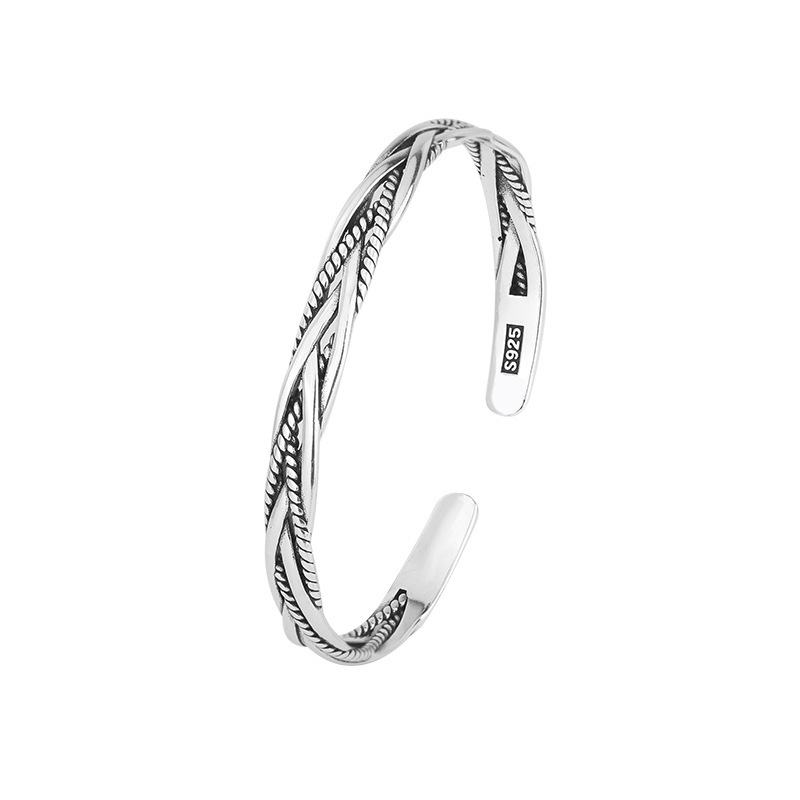2025 nuevo estilo estilo japonés y coreano retro plata tailandesa trenzada pulsera femenina simple y de moda ins pulsera de moda antigua
