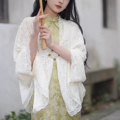夏の国風の新しい中国式の外はショールのチャイナドレスのマントの女性の春夏の薄いタイプの日焼け止めのニットの旅行のカーディガンのコートを掛けます。