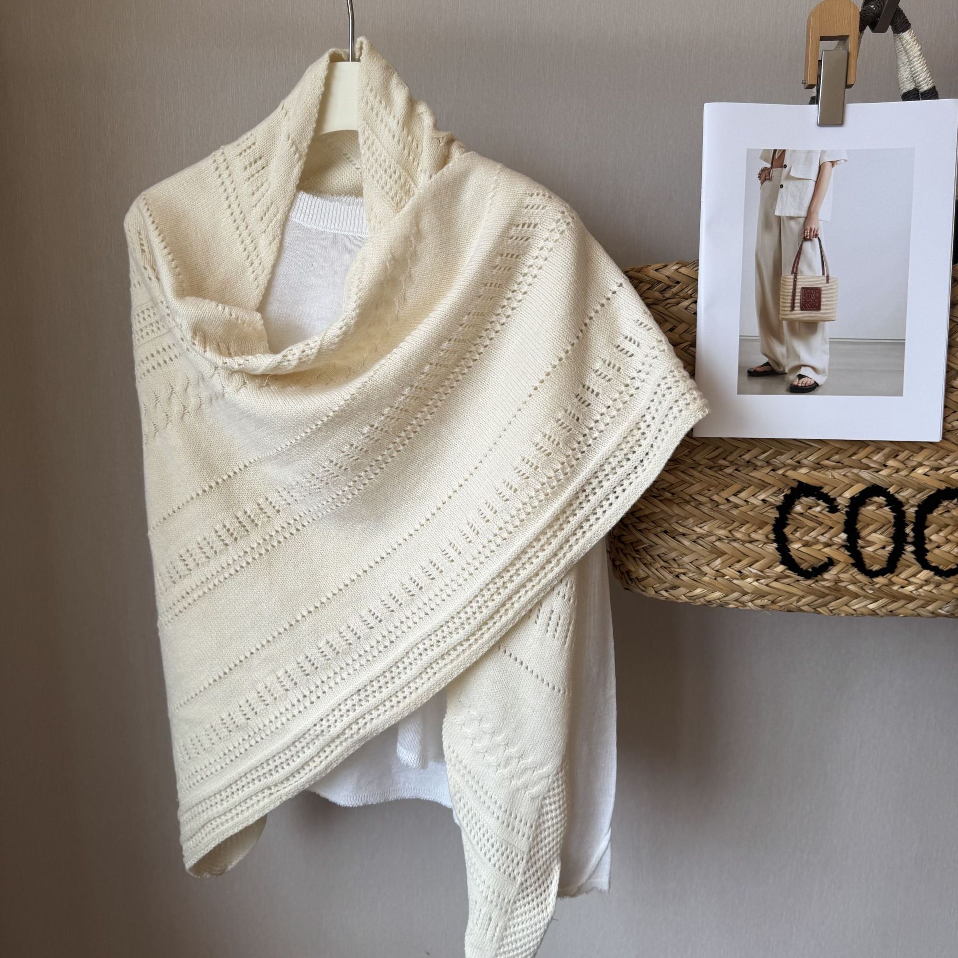 Wool Shawl Autumn and Winter New Style Hollow Solid Color Versatile Knitted Triangle Scarf Warm Scarf Neck Warmer Shawl