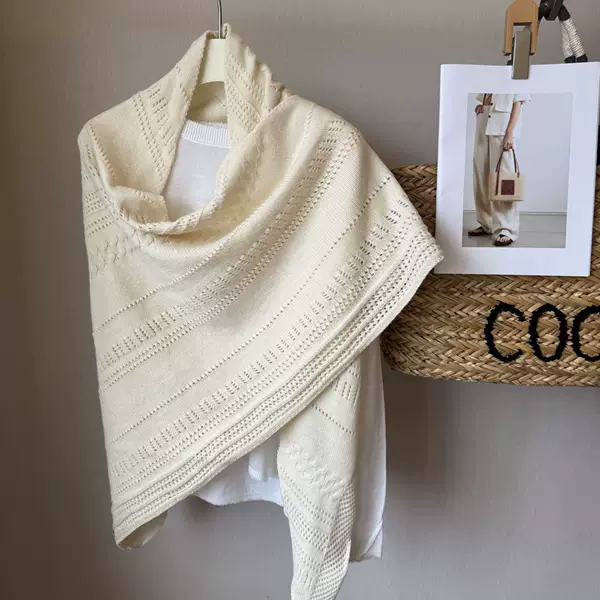 Wool Shawl Autumn and Winter New Style Hollow Solid Color Versatile Knitted Triangle Scarf Warm Scarf Neck Warmer Shawl