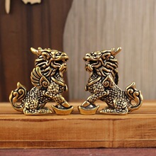 黄铜麒麟办公室桌面送财摆件一对财富麒麟黄铜装饰财富麒麟小摆件