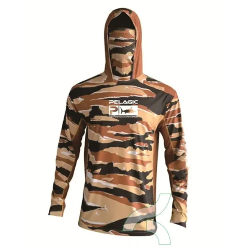 Ocean Men's Fishing Shirt Hoodie with Face Mask Breathable Anti-mosquito Long Sleeve Sunscreen Fishing Hooded Fishing Clothes