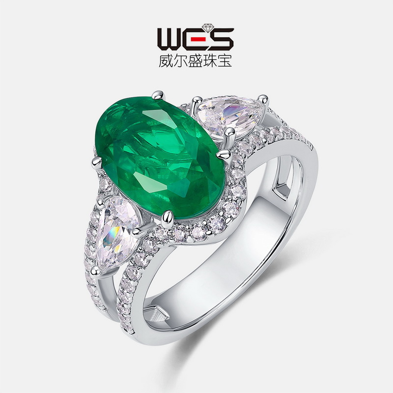 Europa y Estados Unidos, lujo ligero, retro, huevo de paloma, anillo de tesoro verde, mujer S925, incrustaciones de plata, cultivo, anillo de dedo de tesoro de color, moda, todo fósforo