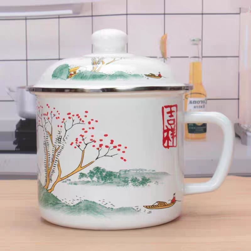 Thickened enamel cup, large-capacity milk cup, enamel instant noodle cup, rice bowl, dining cup, soy milk cup, large tea jar, lunch box