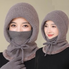 冬用女性用ニット帽、ベルベットと厚みのある女性用マザーハット、ネックスカーフ、マスク、一体型暖かい帽子、サイクリングハット