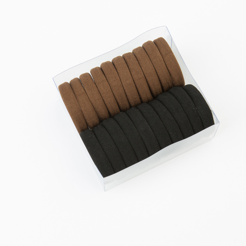 20 bandas para el cabello en caja Banda de goma elástica alta negra Anillo de toalla sin costura Cuerda de pelo elástica gruesa de alta cubierta de cuero simple Cuerda de pelo