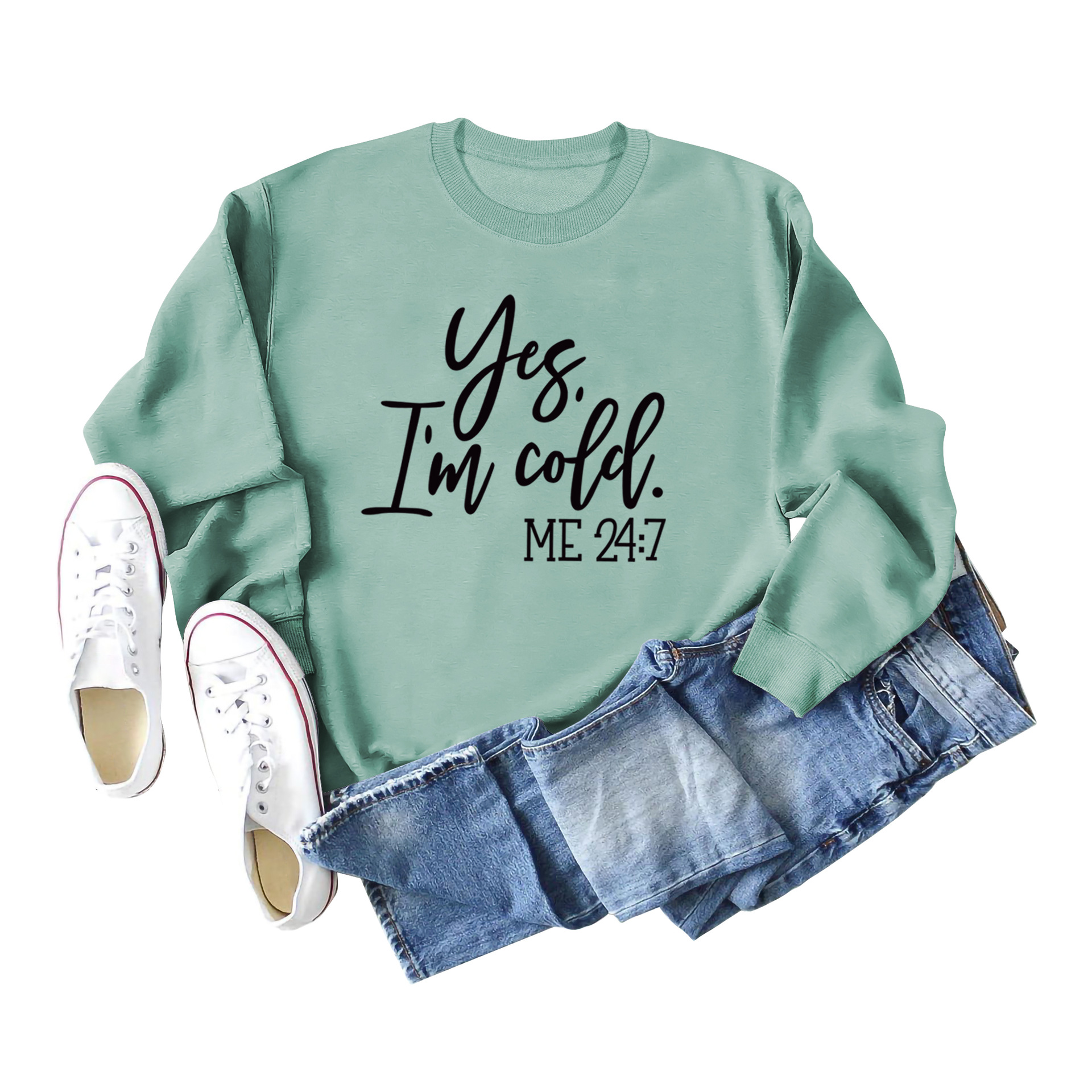 Suéter de punto con estampado de letras casuales sueltos de Amazon Yes 'I'm Cold nueva ropa de mujer de comercio exterior con cuello redondo