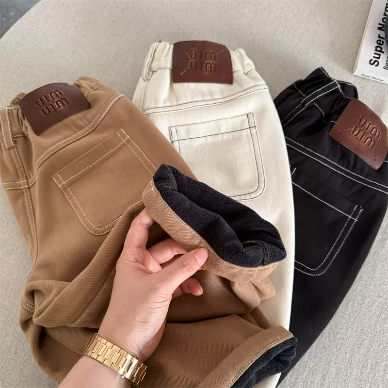 儿童长裤2025眯眯眼冬季新品男女童纯色加厚休闲裤宝宝百搭直筒裤