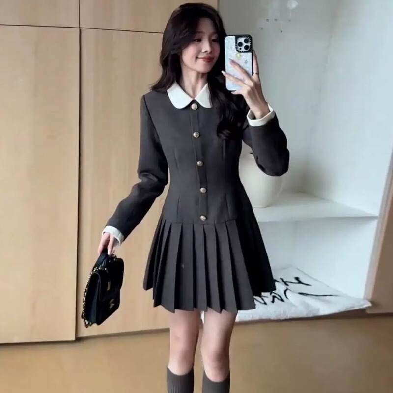 Autumn socialite style suit dress with doll collar for petite women, elegant for important occasions, pleated short skirt, cross-border Autumn socialite style suit dress with doll collar for petite women, elegant for important occasions, pleated short skirt, cross-border