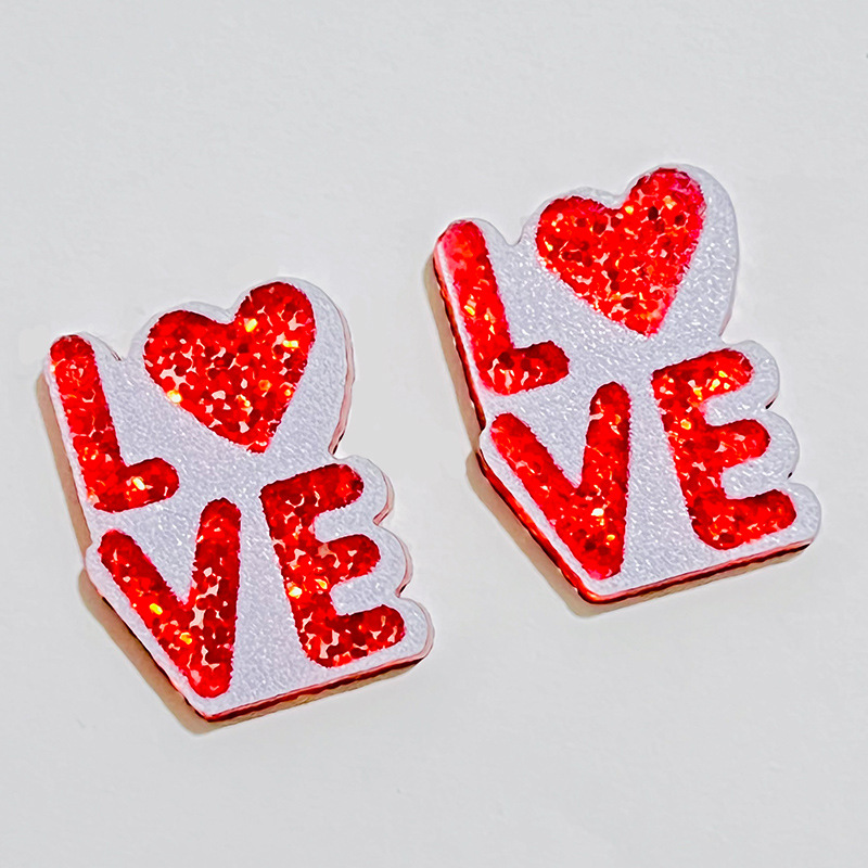 Original Design Letter Heart Shape Wood Stoving Varnish Womenu0027S Ear Studs 1 Pair