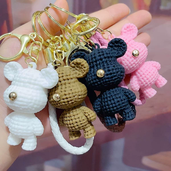 Internet Celebrity Soft Rubber Woolen Bear Keychain for Women, Exquisite Car School Bag Pendant, Couple Fashion Bag Pendant, Small Gift
