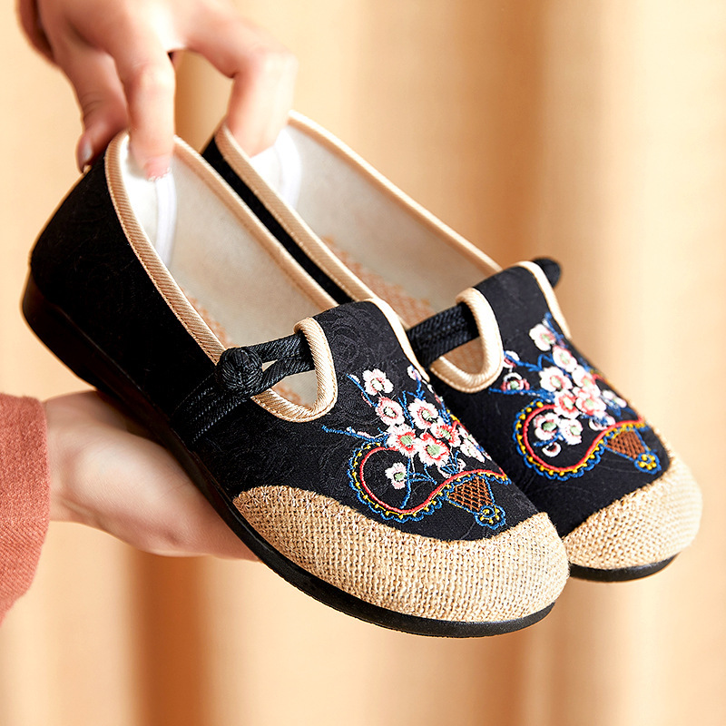 Chinese Folk Dance Shoes for Women qipao clothing shoesstraw cloth shoes lighter single female shoes embroidered shoes  ethical wind