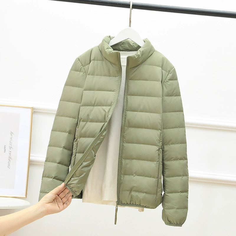 2024 популярная однотонная бесшовная куртка с двумя открытыми воротником-стойкой, 90 белых утиных пуховых, однотонная куртка с длинными рукавами, свободный короткий пуховик