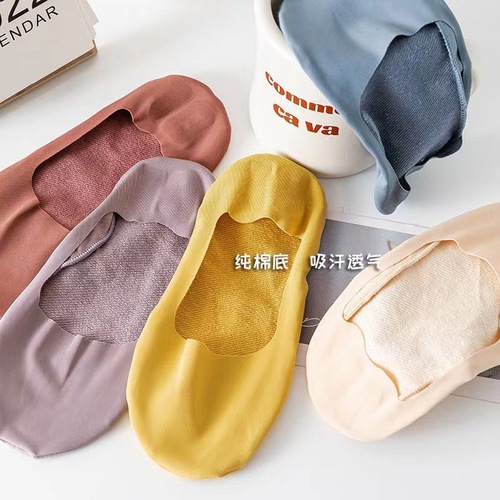 Casual boat socks, light-colored open-top breathable boat socks, silk boat socks for women, anti-slip, non-slip invisible socks