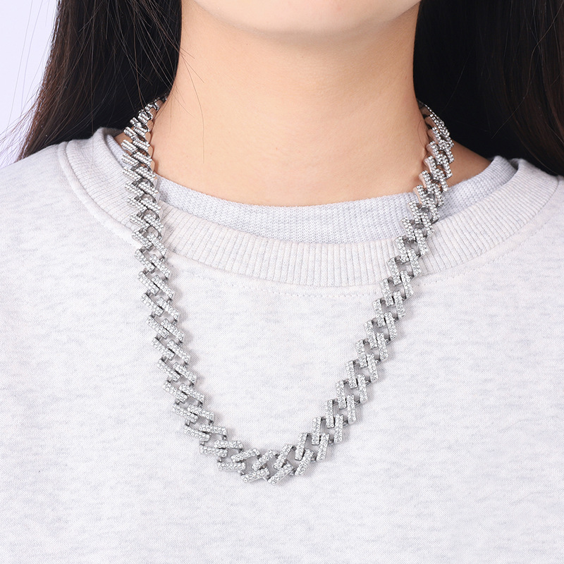 Hot selling diamond shaped chain 15MM cast single grain assembly unisex hip-hop Cuban necklace_voghion.com