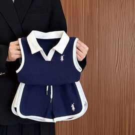 女童学院风韩版夏季女童薄款POLO衫两件套卡通动漫休闲装帅气