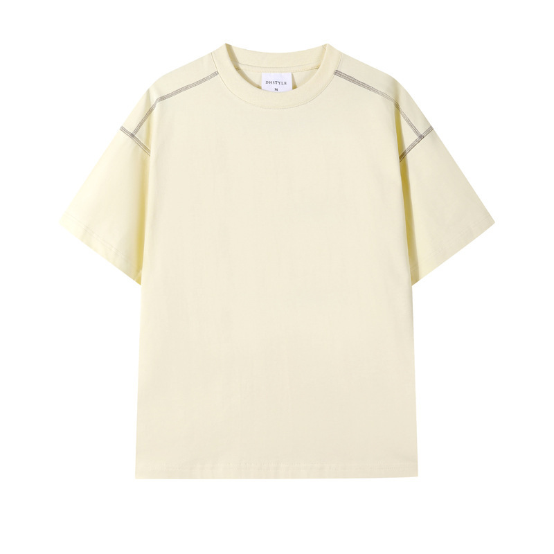 厚手の250g純綿デザイン半袖Tシャツ、男性用、夏用、日本製無地、オープンステッチライン、ルーズトップ、男性用半袖Tシャツ|undefined