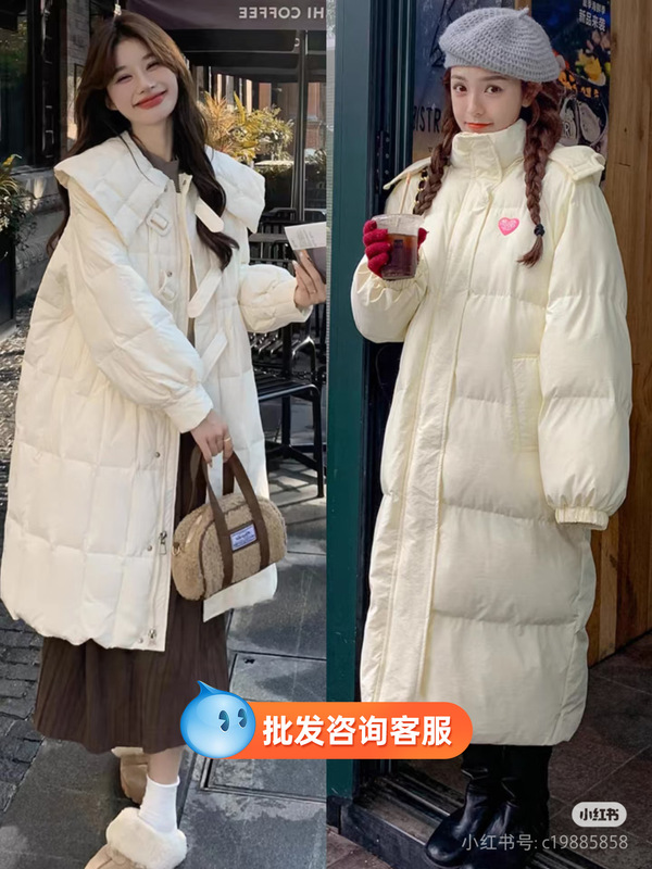 冬季新款十三行高端白鸭绒羽绒服长款过膝面包服外套女装批发货源|undefined