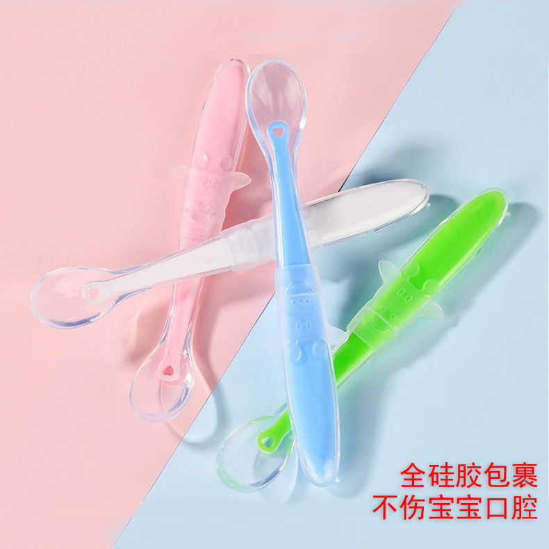 Factory Direct Supply Boxed Baby Silicone Spoon Children's Training Spoon Full Silicone Soft Spoon Baby Silicone Spoon