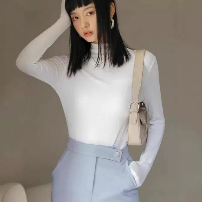 半高领打底衫女士秋冬新款修身内搭上衣黑色显瘦百搭纯色长袖t恤