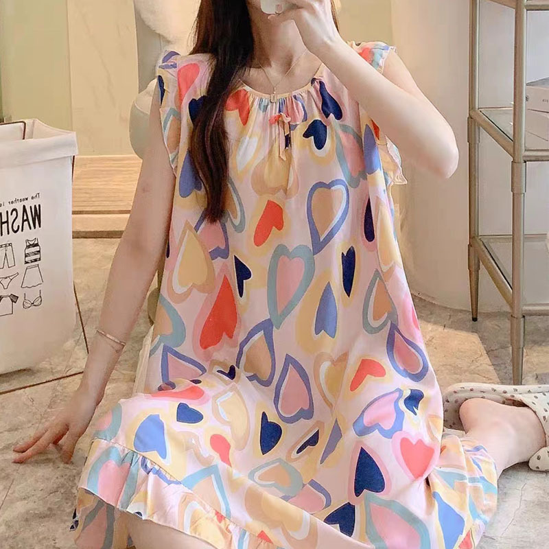 Women's cotton silk nightdress summer thin sexy vest dress Japanese loose pajamas cute style student homewear