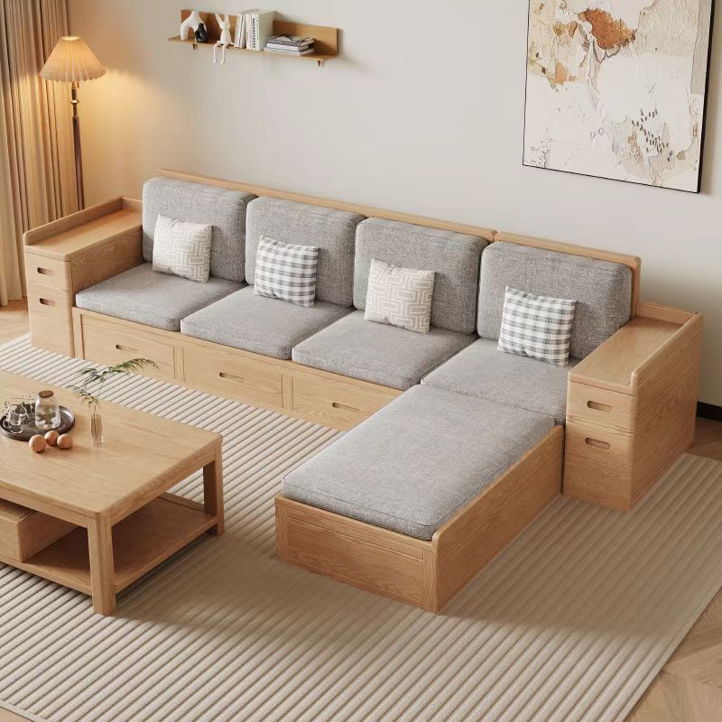 Nordic White Wax Solid Wood Sofa Modern Combination Simple Winter and Summer Dual-Use Small Apartment Living Room Storage Log Color Furniture