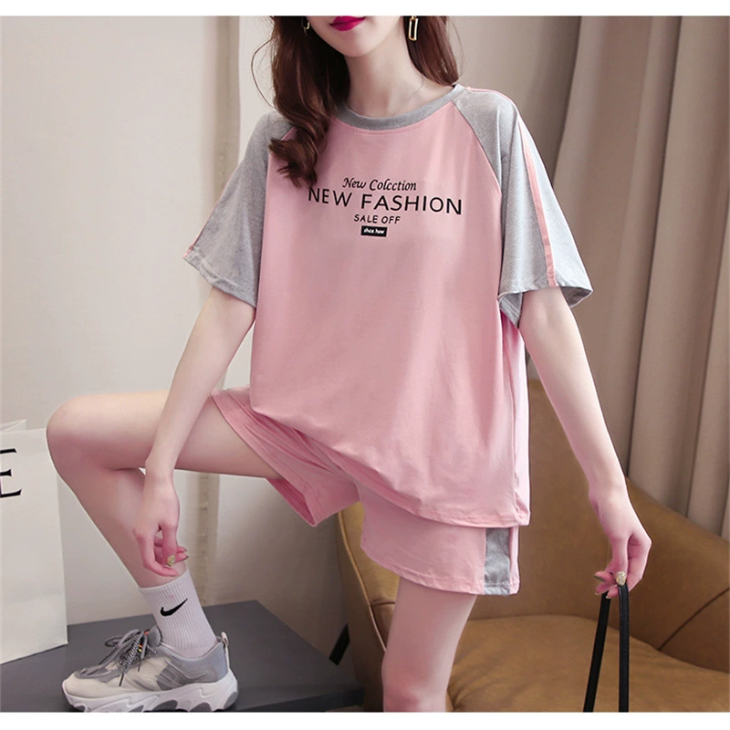 Повседневная Спортивная одежда для бега, женский летний 2023, Новый женский корейский костюм больших размеров с короткими рукавами, Модный комплект из двух предметов