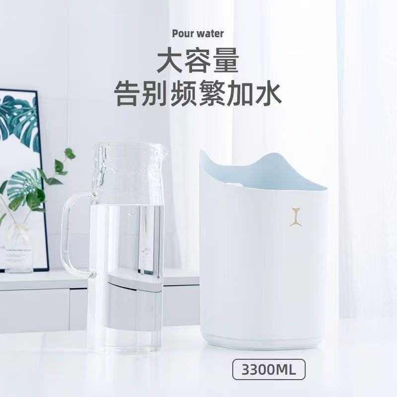 Cross-Border New Model Small Humidifier with Dual Nozzles 3.3L for Home Use USB Ambient Light Silent for Bedroom and Office