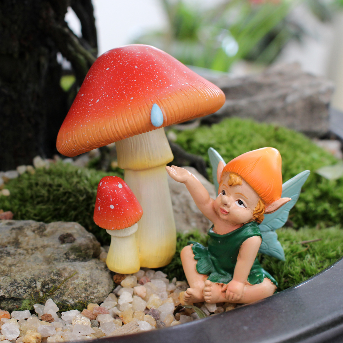 创意可爱花园阳台草坪蘑菇娃娃套二家居装饰品盆栽多肉装饰品插件