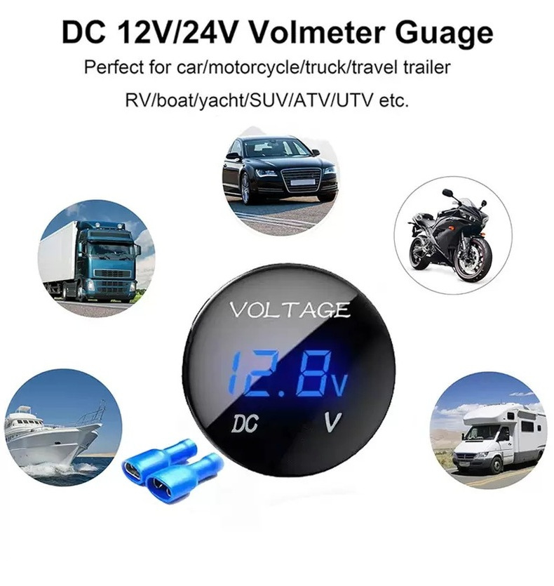 Car-Mounted Circular Led Digital Display Voltmeter with Touch Screen Switch, Dc Voltage Detection Instrument for Car and Motorcycle Modification